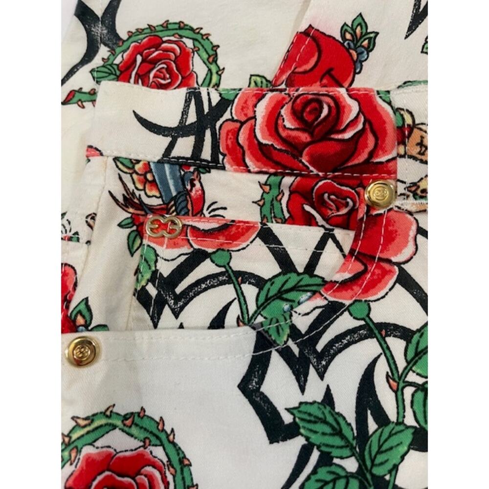 ESCADA vintage tatoo print pants with roses and hearts. - Picture 6 of 10